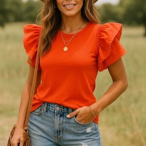 Ruffle Marc New York Flutter Sleeve Top – Romantic, Boho, Western Chic, Office